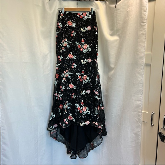 Alyce Paris Black Sequin floral flower embroidered maxi skirt evening formal 0 - Picture 4 of 13